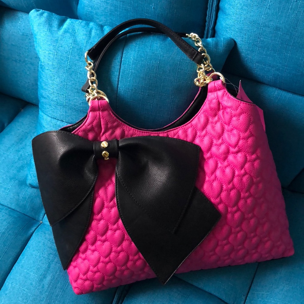 New Hot Pink bag with black bow Betsy Johnson